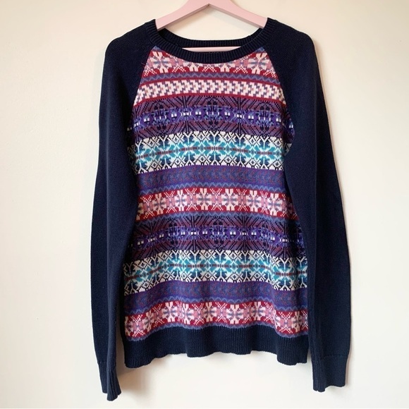 VTG CHAPS Fair Isle Navy Colorful Cotton Blend Sweater Size XL - Picture 1 of 6
